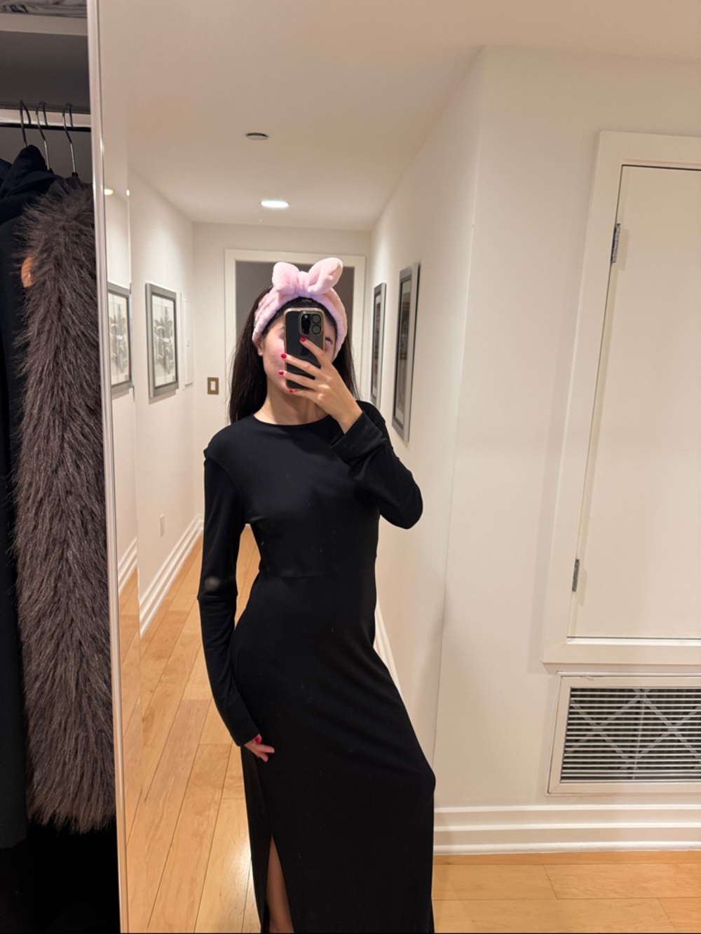 Fenn Wright Manson Black Long-Sleeve Maxi Dress with Side Slit